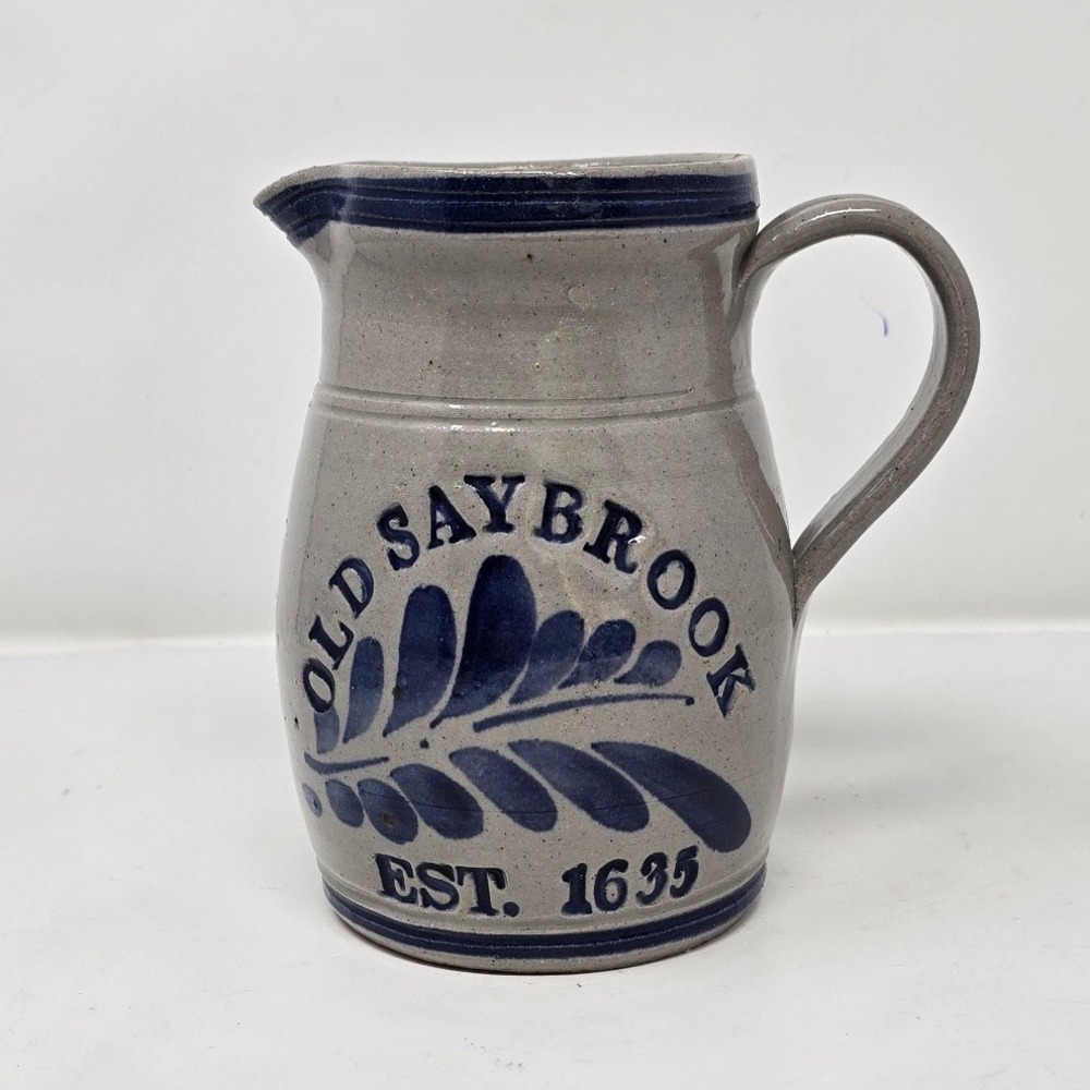 Vtg‎ Westerwald salt glazed pottery handled pitcher "OLD SAYBROOK" signed